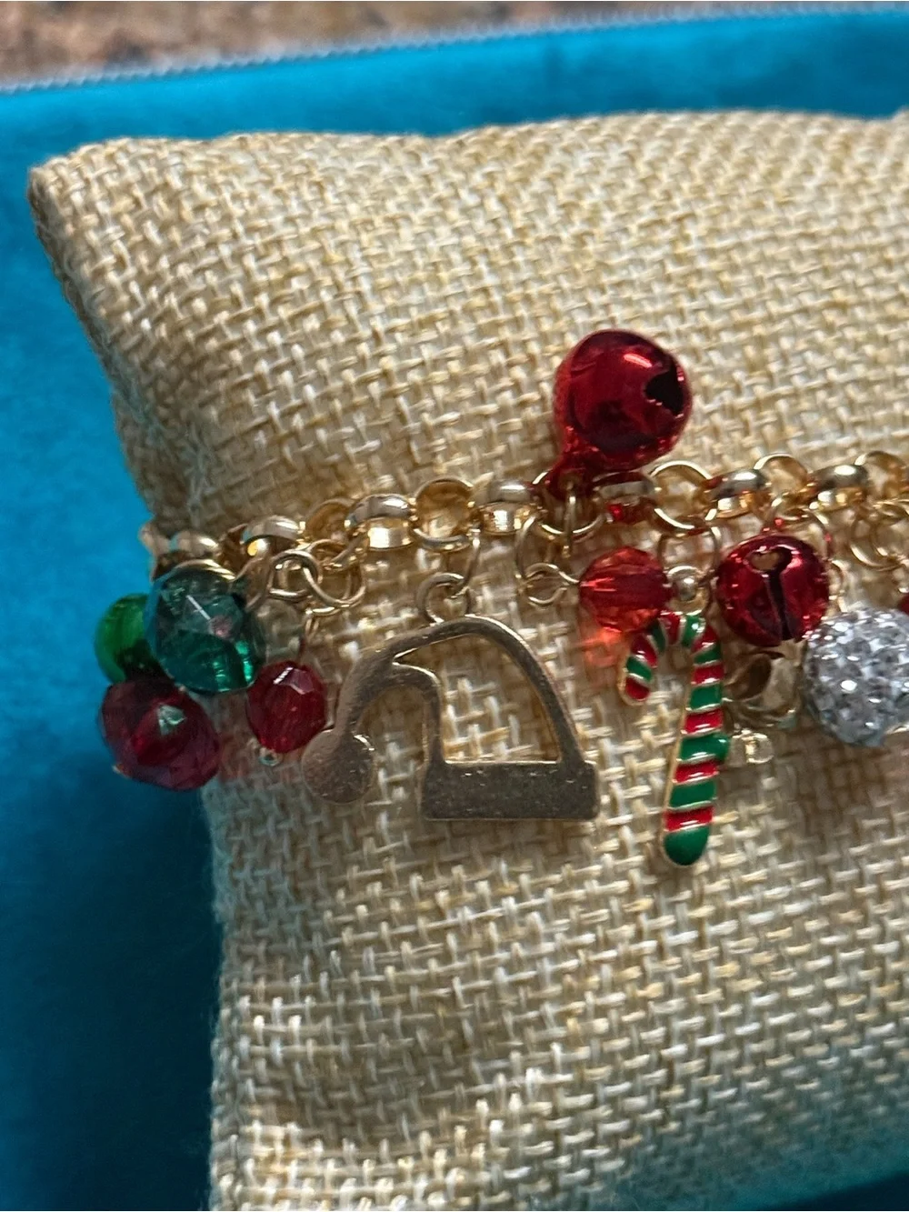 Gold-tone Holiday Charm Bracelet with Red & Green Accents